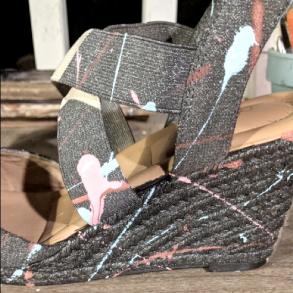 One of a kind reworked paint splatter wedges size 8.5